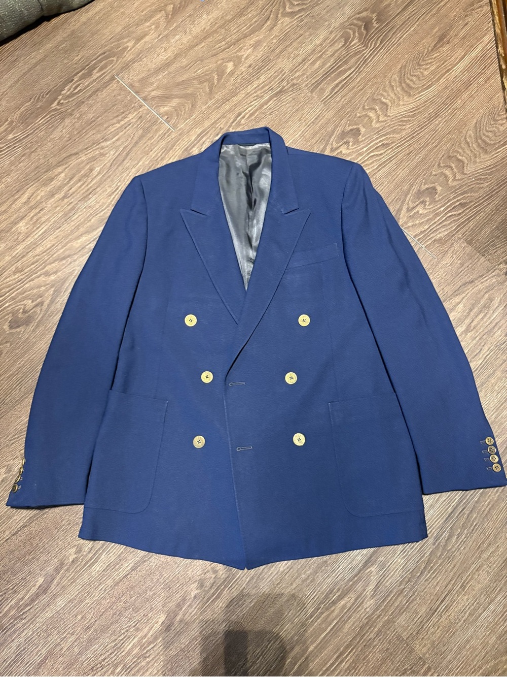 Vitale Barberis Canonico Double-Breasted Blue Blazer with Gold Buttons